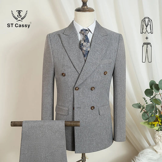 ST Cassy Light Brown Elegant Man Suits High Quality Two-Piece Dress Wedding Party Outfit for Man Blazer Luxury Man Dinner Suit