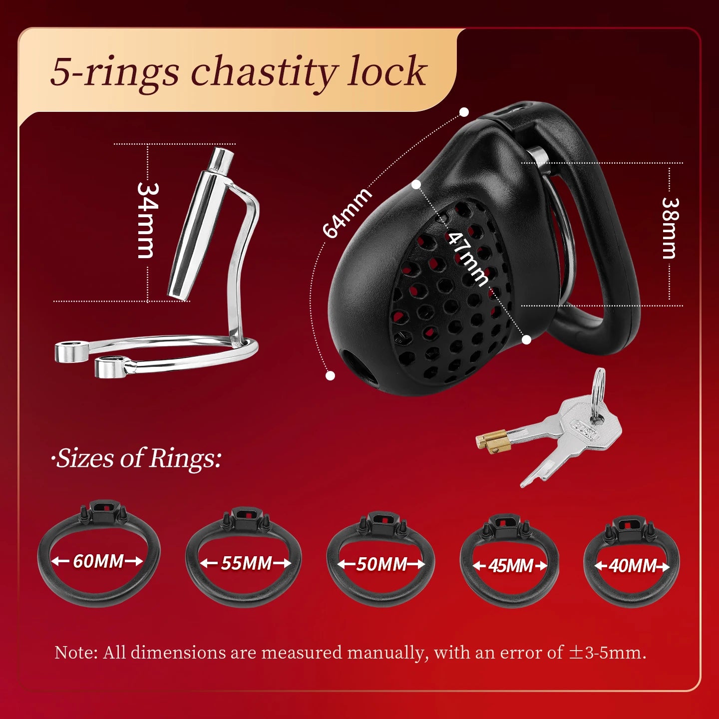 Male Chastity Cage with Lock and 5 Rings Resin Penis Lock for Men Breathable Cock Ring Penis Restrain Chastity Device Sex Toys