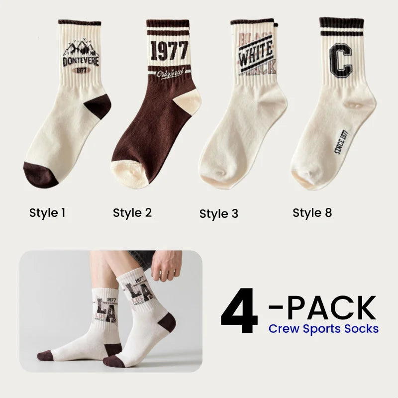 1/4/8 Pairs Men's Crew Socks Retro American Alphanumeric Print Basketball Sports Socks Graffiti Style Couple EU 37-44 US 6-12