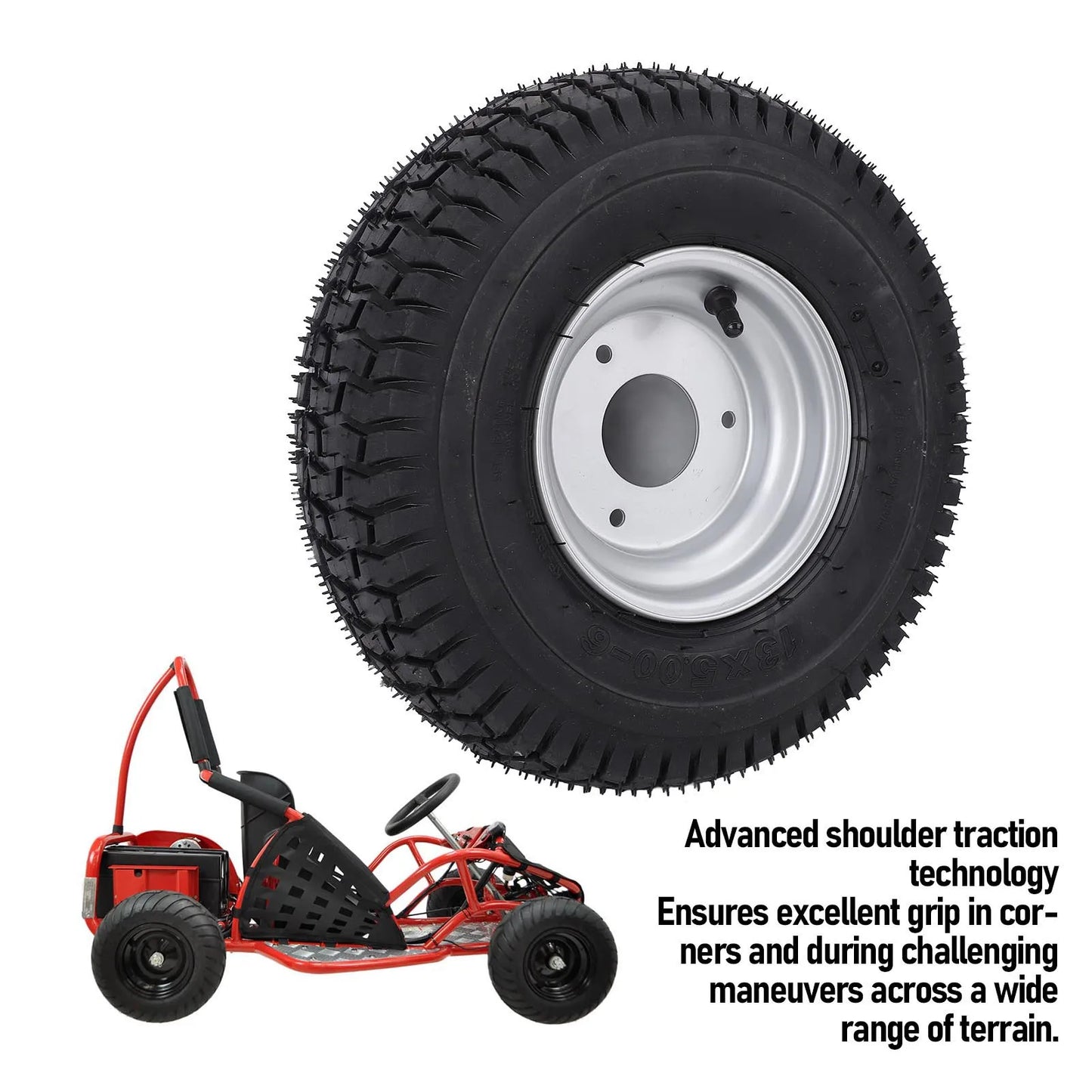 13x5.00‑6 Wheel Tire with Rim Vacuum Tubeless Enhanced Traction Antislip All Terrain Tire for ATV Quad Go Kart Golf Cart Bike
