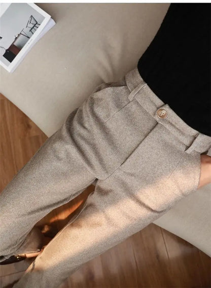 High Waist Slim Straight Casual Long Trousers Harlan Westing Women's Autumn Winter Checkered Woolen Pants Harlan Style