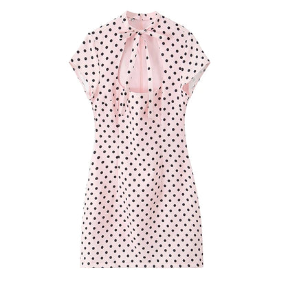 Elegant Short Sleeve Square Collar  Knot Decorated Dress ZA2026 New Summer Women's Fashion Company Annual Meeting