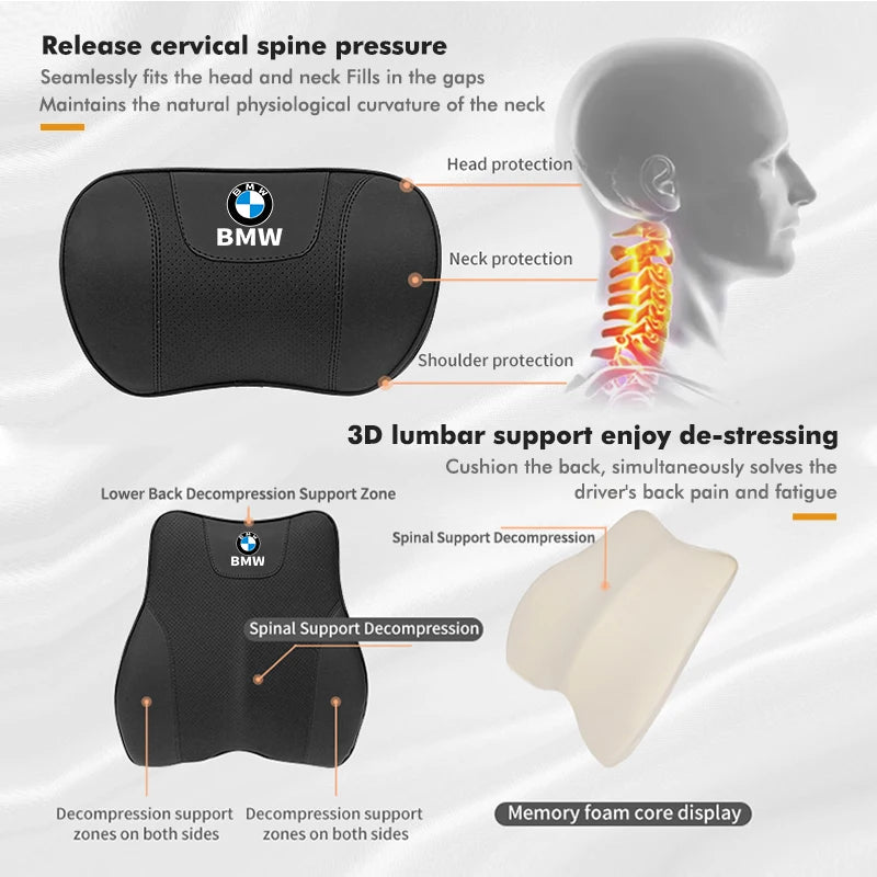 Car Headrest Lumbar Support Pad Seat Back Pillow Auto Interior Accessories For BMW E87 E70 E91 E30 G20 E92 E93 E60 E46 E90 G30