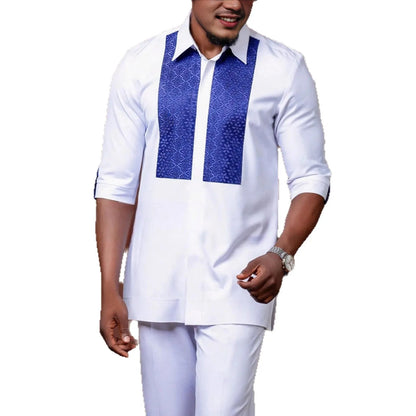 Kaftan Men's Suit Ethnic Style Suit Men's White Patchwork Shirt And Casual Pants 2-piece Set Ramadan Dubai Luxury Islam Elegant