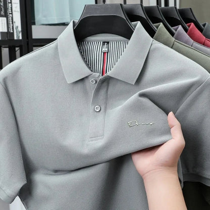 Brand 100%pure cotton short sleeve polo shirt men's new fashion letter embossed business casual solid color summer lapel T-shirt