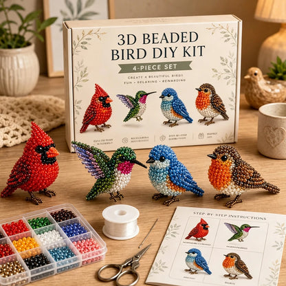 DIY 3D Animals Bead Embroidery Set with Colorful Beads Beadwork Crafts Kit for Home Studio Teens Girls Women Enthusiasts