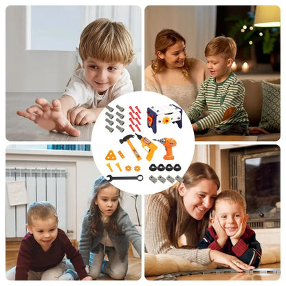 Children Pretend Play Repair Tools Play Game 2 In 1 DIY Toolbox Chair Toy Plastic Construction Screw Tools Toys for Boys Gifts