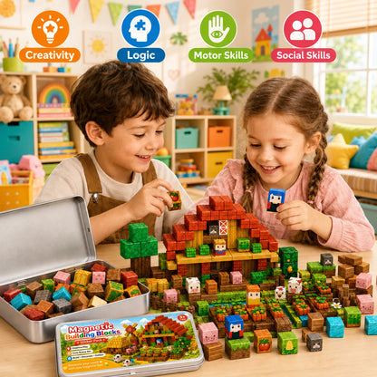Magnetic Building Blocks Magnet World Magnetic Farm Style Tin Box Construction Brick Cube STEM Boy Girl Children Toy Set Gift