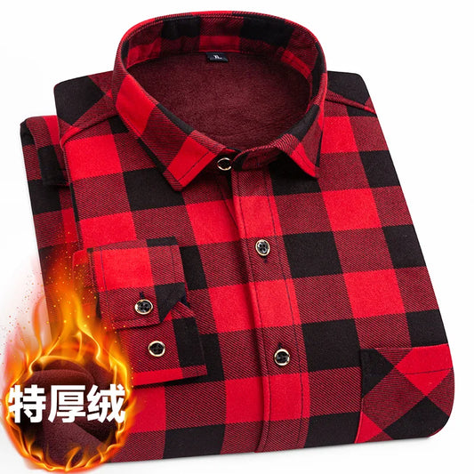 New Men's Long-Sleeved Shirt Thickened and Fleece Warm 8XL9XL Plus Size Autumn and Winter Casual No-Ironing Comfortable Top
