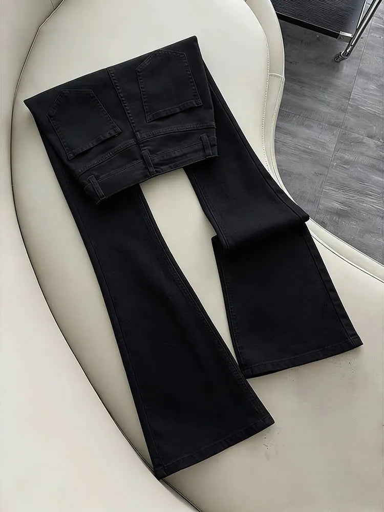 White Slim Fit Straight Leg Jeans Men's American High Street Style Micro Flared Pants Youth Casual Wear All Seasons