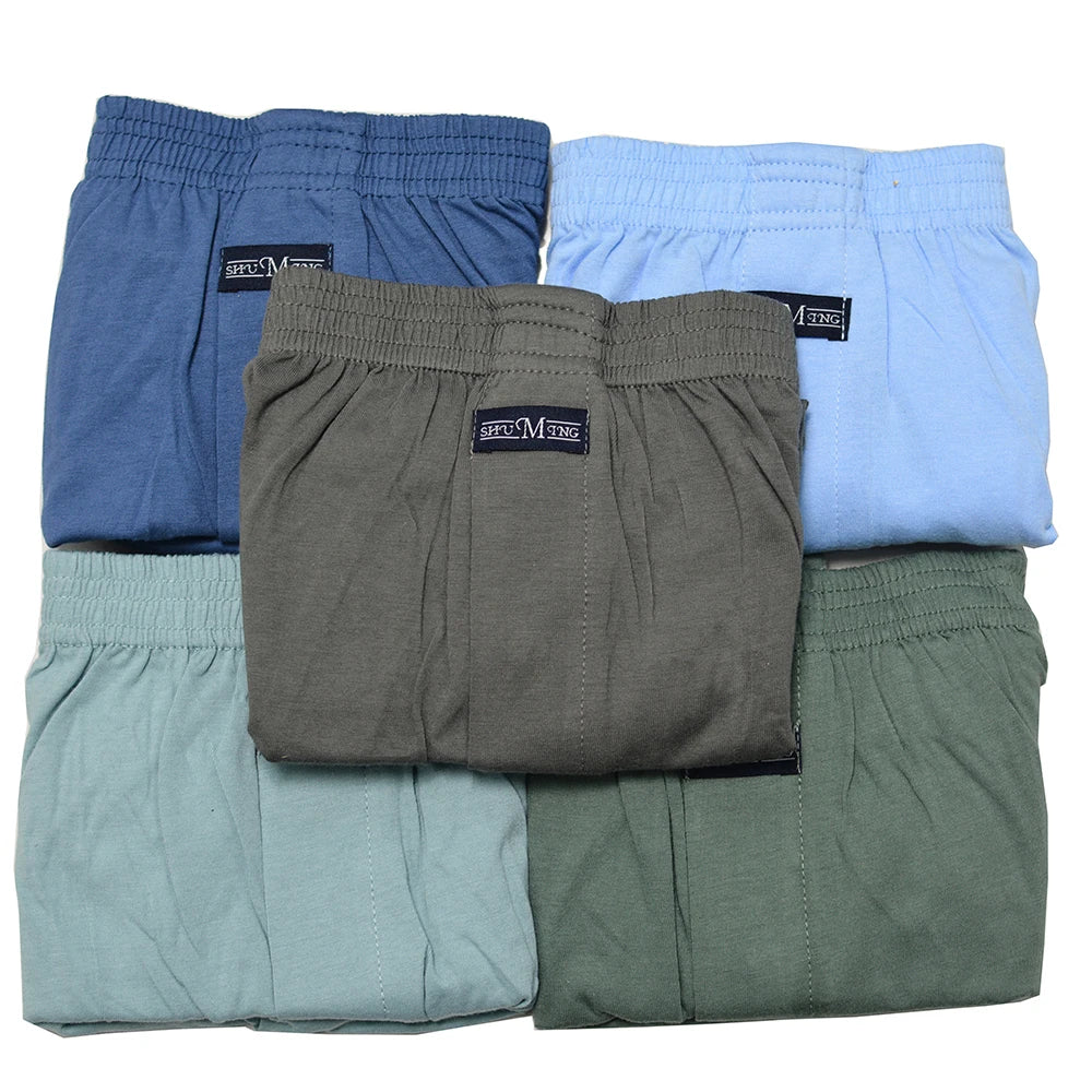 5PCS/Pack 100% Cotton Men Solid Pajama Pants Casual Elastic Waist Sleeping Shorts 3D Crotch Bottoms Breathable Pijama Hombre