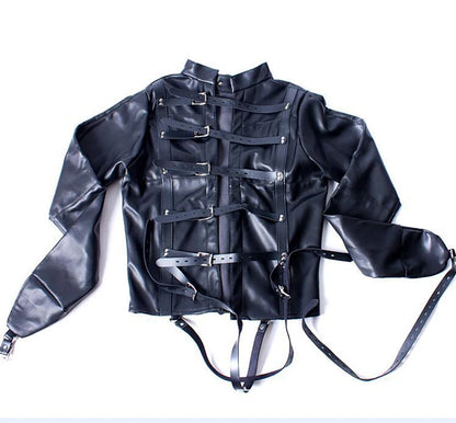 SM Games Bondage Straight Jacket Harness,Slave Role Gimp Costumes Sextoys BDSM Leather Lingerie Straitjacket with Crotch Strap