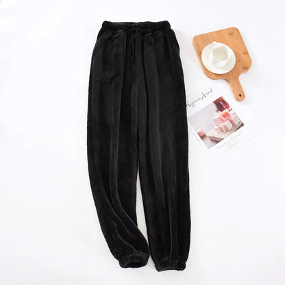 Mens Winter Fleece Lined Sleep Pants Warm Thickened Flannel Lounge Pants Elastic Cuff Homewear