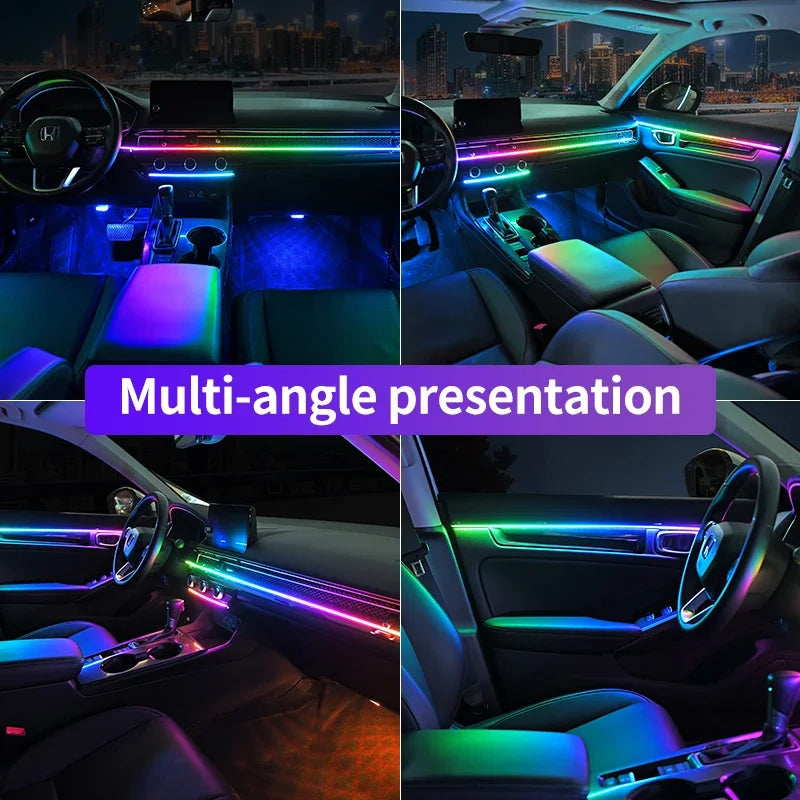 1/6/10 in 1Car LED Ambient Light Strip Acrylic Neon Interior Atmosphere Lamp with APP/Remote Control for Car Interior Dashboard