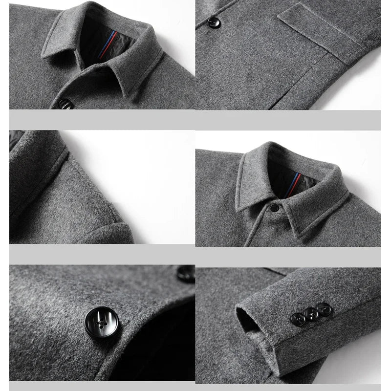 BROWON Brand Winter Coat Men 2026 Autumn Solid Turn-Down Collar Wool Long Jacket for Men New Business Casual Keep Warm Outerwear