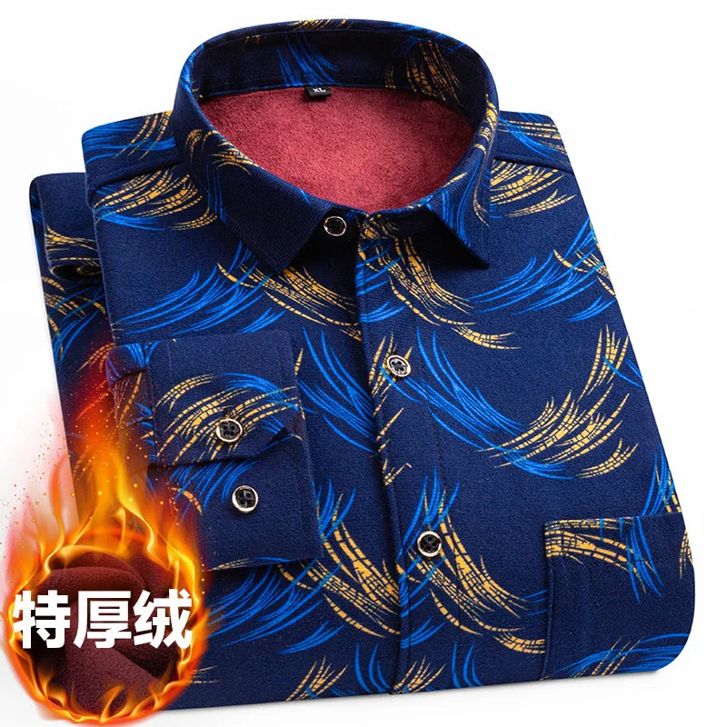 New Men's Long-Sleeved Shirt Thickened and Fleece Warm 8XL9XL Plus Size Autumn and Winter Casual No-Ironing Comfortable Top