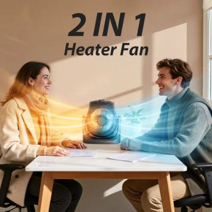 Portable Electric Space Heater Cooling Desk Fan 2 in 1 Heater Fan Combo with 45° Tilt 2 Wind Speeds 1500W Overheat Protection P