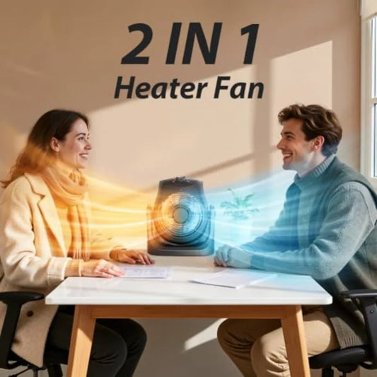 Portable Electric Space Heater Cooling Desk Fan 2 in 1 Heater Fan Combo with 45° Tilt 2 Wind Speeds 1500W Overheat Protection P