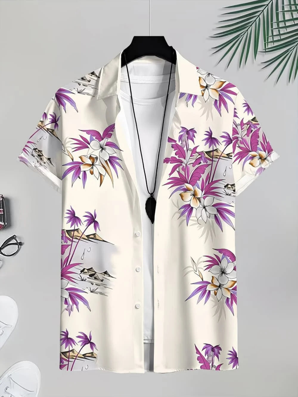 Men's Coconut Tree Graphic Print Short Sleeve Lapel Shirt Tops Men's Casual Button-Down Shirts for Summer Daily Wear Men Clothes