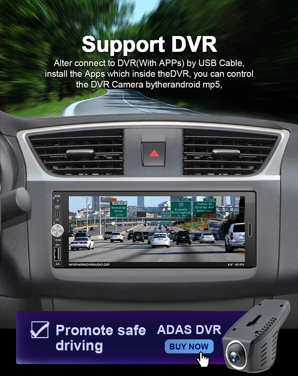 LEHX 6.9 Inch 1DIN Universal MP5 Car Radio Support Wireless Carplay Android AUTO AUX IPS Touch Screen Multimedia Video Player