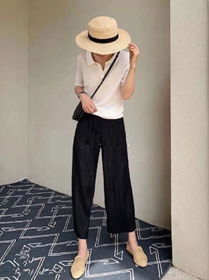 Unique Folded Design Sleeveless Top Set for Small Women Elegant Suitable Travel Wear Polyester Summer T-Shirt round Neck High...
