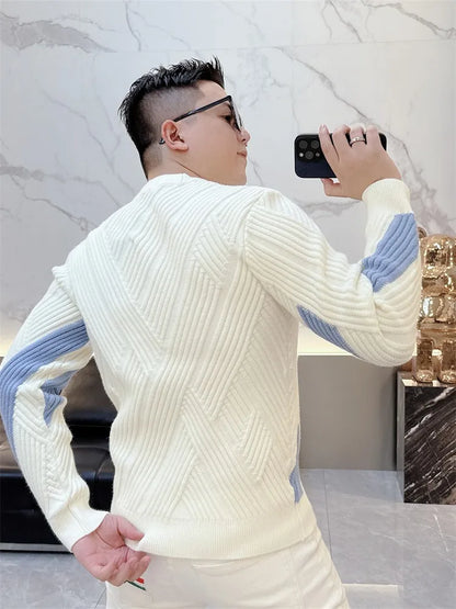 Men New Winter Knitwear Mixed Colors Long Sleeve Thicken Warm Woolen Sweater Mens Slim Fit O Neck Fashion Pullover Knitted Tops