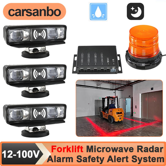 Carsanbo 12V-100V 3pcs 24 LED Forklift Red Flood Beam Danger Zone Safety Warning Lamp and 1x6 LED Fork Truck Flash Beacon Light