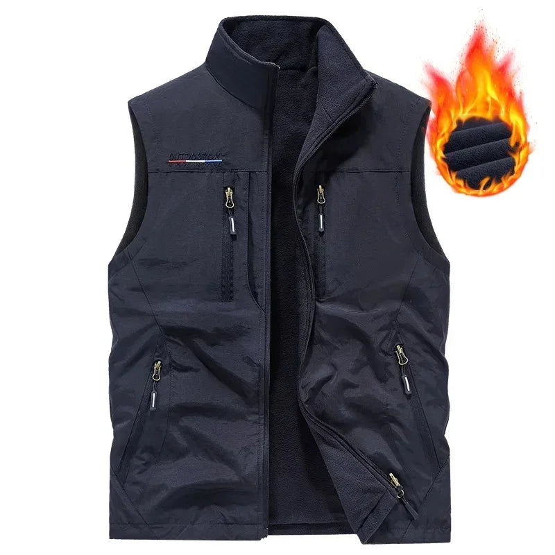 Casual Fleece Lined Vest Men's Autumn Winter Double-sided Wear Stand Collar Jacket Warm Plush Outerwear Comfortable Vest Top