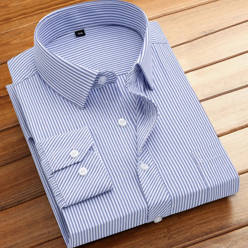 Men's Striped Long Sleeve Shirts 2026 Autumn Anti-wrinkle Business Shirt Fashion Casual Comfortable Breathe Slim Fit Shirts