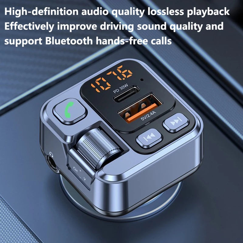 Bluetooth FM Transmitter Car Charger 20W PD USB-C Fast Charger Car Radio with Mic For Wireless Hands Free Call MP3 Player