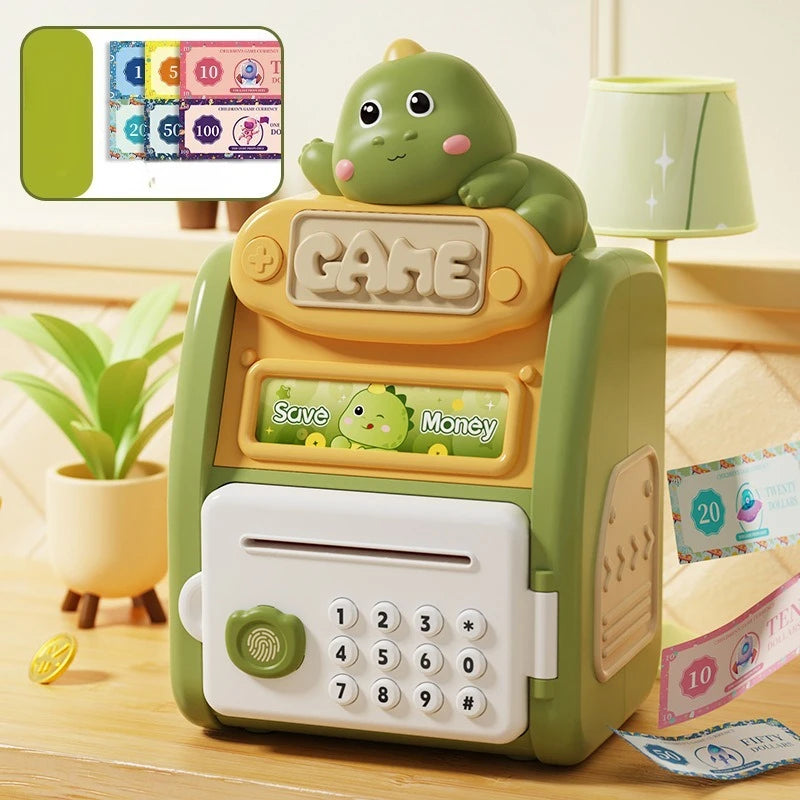 Cute Multifun Ctional Fingerprint Password Lock Intelligent Fully Automatic Coin Rolling Mechanism Suitable Piggy Bank for Kids