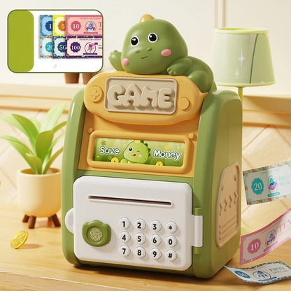 Cute Multifun Ctional Fingerprint Password Lock Intelligent Fully Automatic Coin Rolling Mechanism Suitable Piggy Bank for Kids