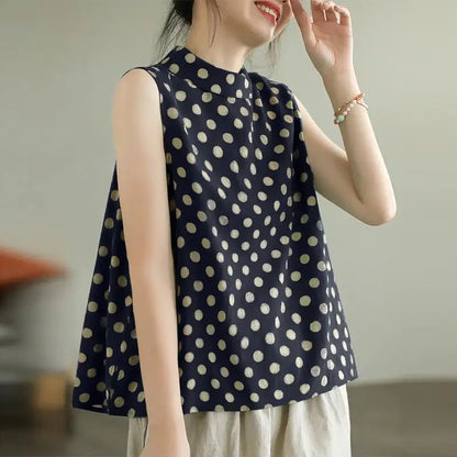 ZANZEA Women Dots Tank Tops 2024 Summer Sleeveless Camis Blouse Korean Fashion Round Neck Shirt Casual Loose Round Neck Tunics