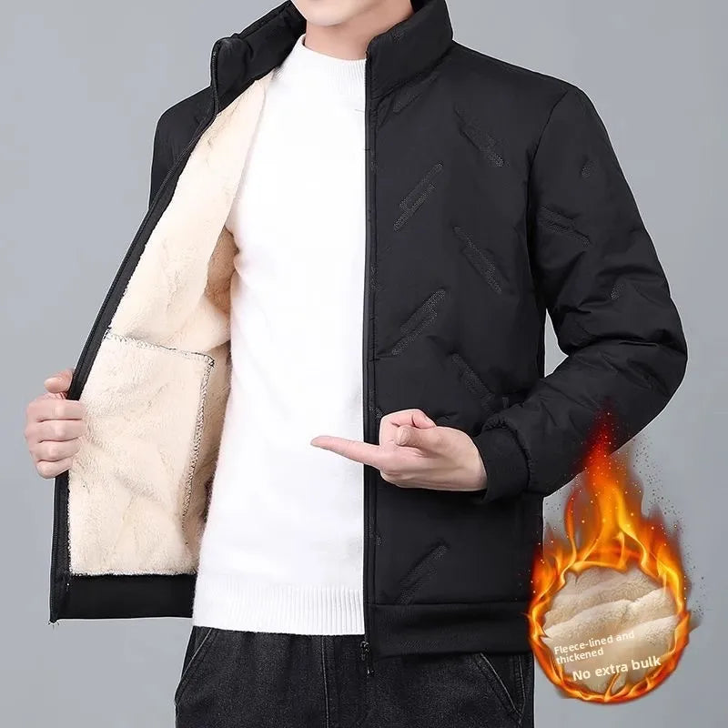 Men's Thickened Lamb Velvet Cotton Jacket Autumn Winter New Style Windproof Waterproof Warm Workwear Casual Loose Fit Long Sl...
