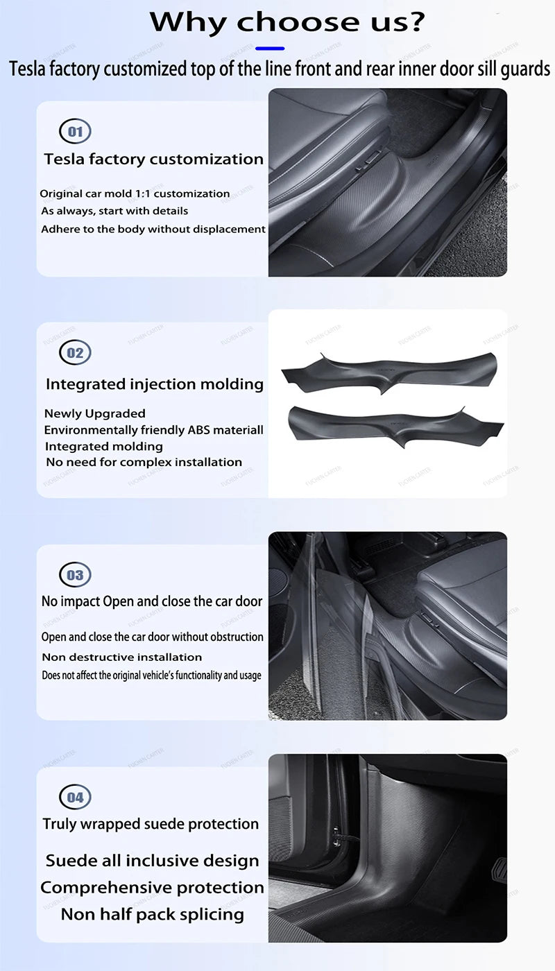 For Tesla ModelYL Launch 2026 TPE Front Rear Door Sill Guard Anti Scratch Dirt Resistant Threshold Strip Interior Protection Set