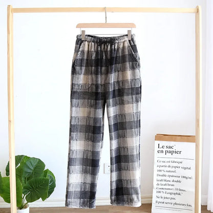 New Autumn AndWinter Flannel Men's Pajama Pants Trousers Plus Velvet Thickened Lattice Home Pants Sleep Wear Men Large Size