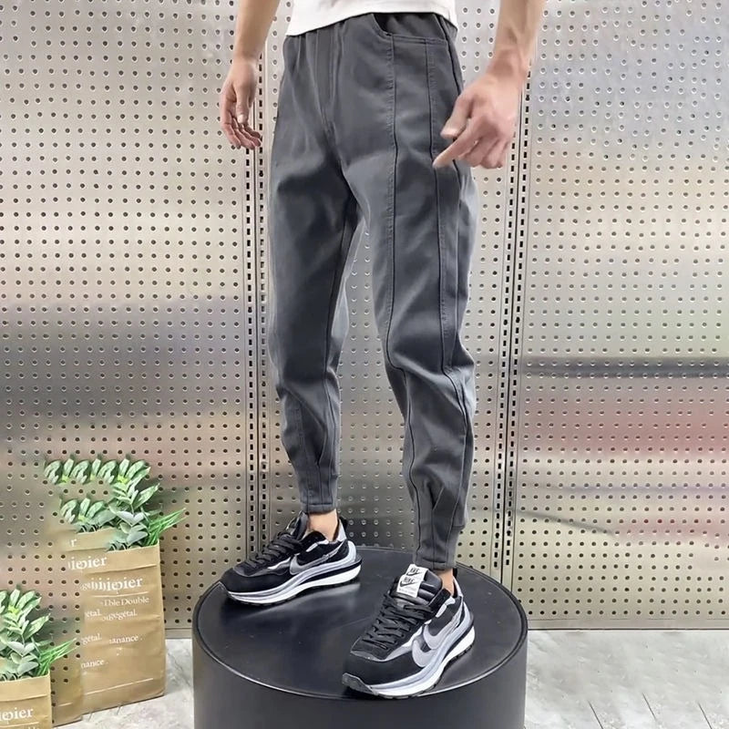 Trousers Slim Gray Joggers Sweatpants for Men Solid Harajuku Fashion Elegant Deals Cool Retro Autumn Winter Y2k Man Sports Pants