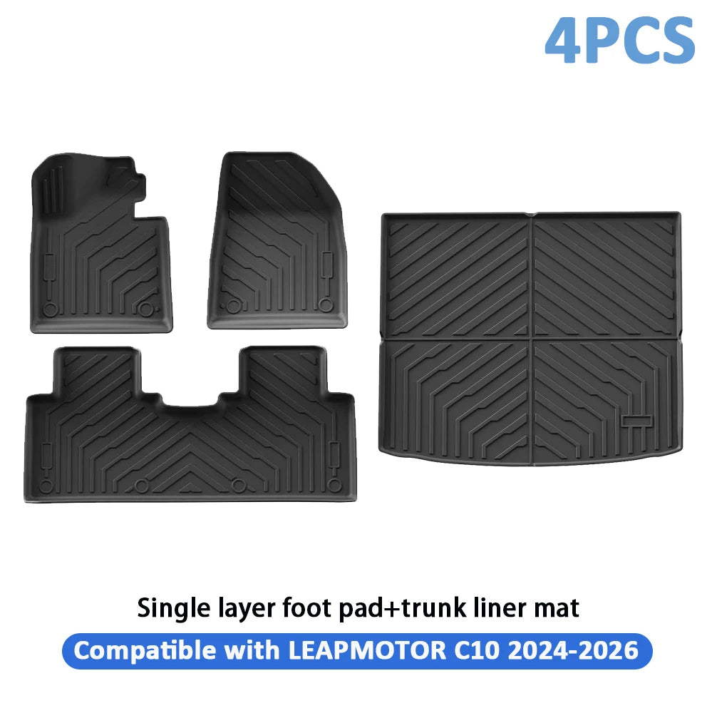 Car Floor Mats For Leapmotor C10 2024 2025 2026 Car Floor Mats & Cargo Liner TPE 3D Foot Mat Waterproof Trunk Mat Protective Pad