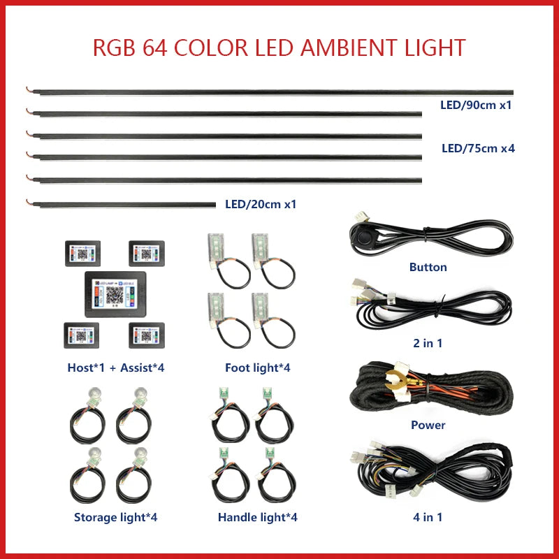 22 In 1 Car Ambient Lights RGB 64 Colors LED Interior For BMW F10 F11 F20 F30 G01 G02 G05 E36 E39 E60 E87 E90 E91 E92 X3 X4 X5