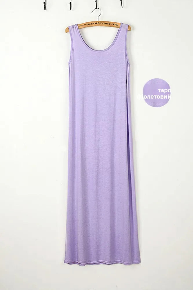 Summer Thin Modal Long Dress Women Loose Black Versatile Dress Strap Vest Skirt Sleeveless Large Size A-Line Korean Style