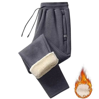 Thickened Lamb Velvet Men's Casual Pants Fleece Lined Outdoor Wearable Straight Leg Long Trousers Warm And Durable for Autumn...