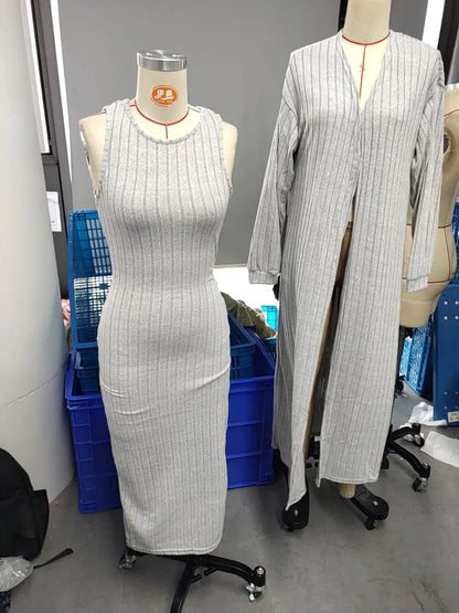 Fashionable Long Sleeve Vest Dress Set Autumn Casual High Waist Trousers Women's Clothing Two-Piece Suit European Style
