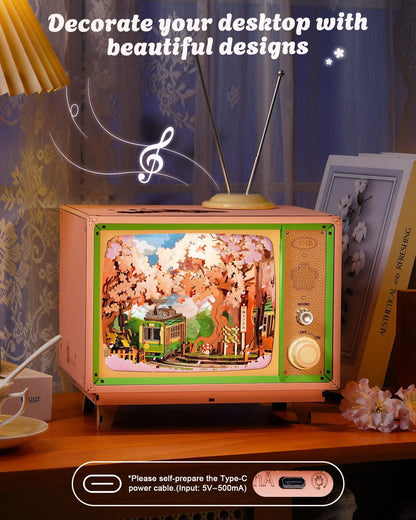 Robotime Rolife Sakura Dreamy Tour DIY Music Box 3D Wooden Puzzle with Lights Sakura Design Unique Home Decor Giftfor Kids