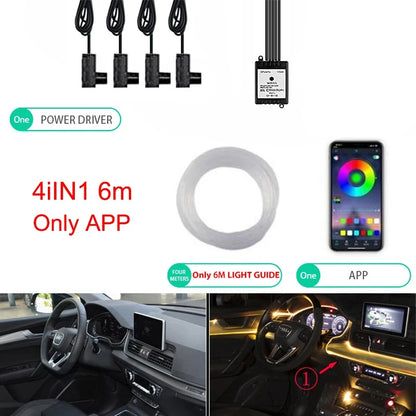 Neon LED Ambient Lighting Car 6in1 8m RGB LED Atmosphere Interior Strip Light Fiber Optic APP Control Auto LED Decorative Lamp