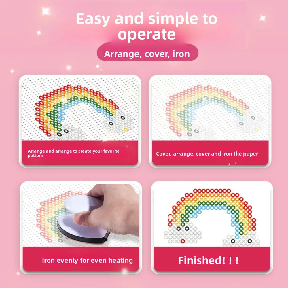 Colorful Bean Splicing Material Package DIY Pegboard Sheets Bean Splicing Tool Iron Storage Box Iron-on Bead Craft Kit Kids Gift