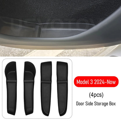 For Tesla Model 3 Y Juniper 2026 2025 Door Side Storage Box Front Rear Door Side Pocket Tray Liner Center Console Organizer Mats