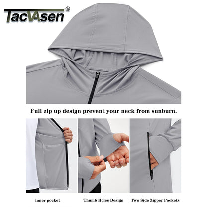 TACVASEN Men's Full Zip UPF 50+ Sun Protection Jacket, Lightweight Hooded Fishing Shirt with 4 Pockets & Thumbholes, Breathable