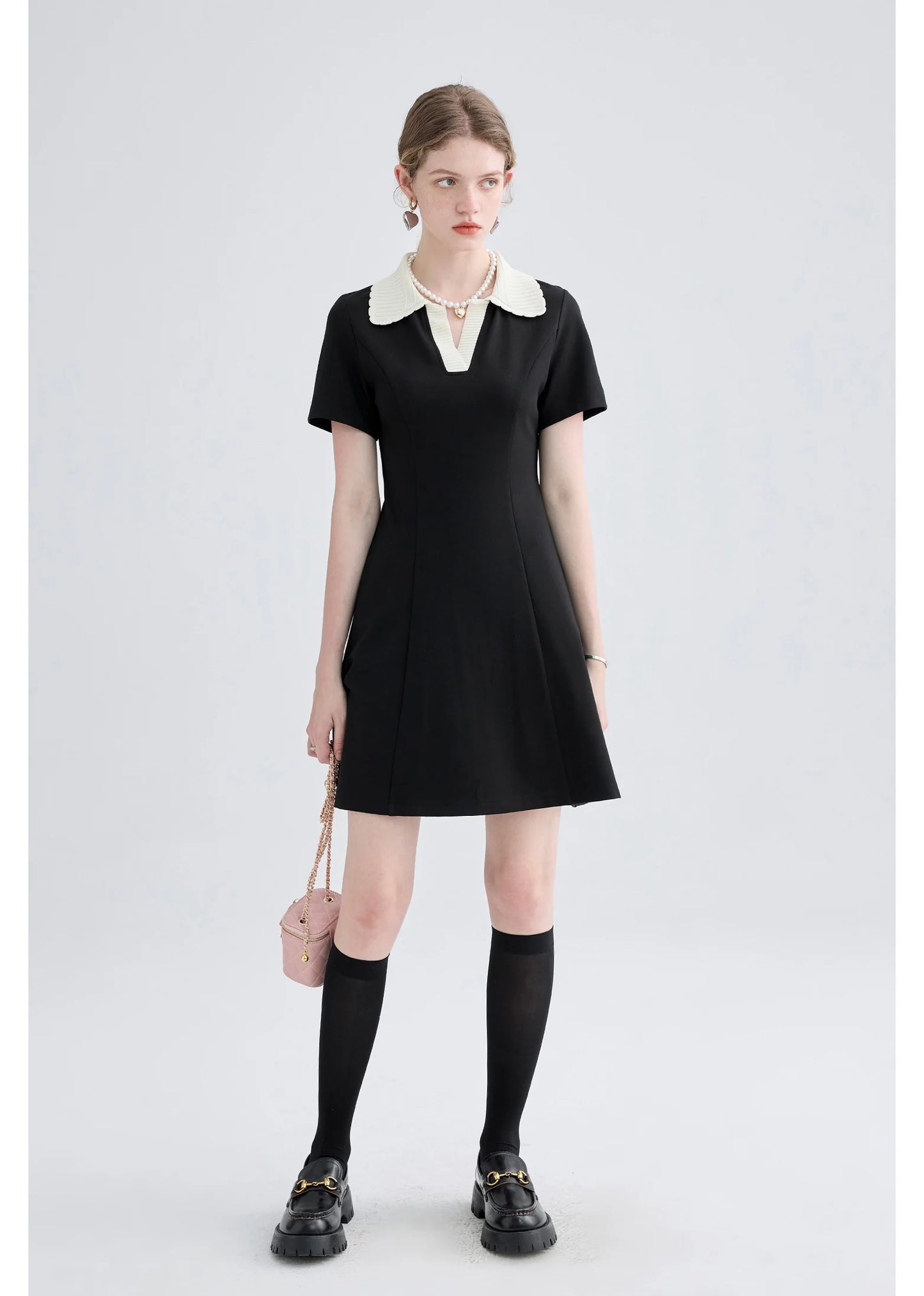 Women Dress Black Elegant Vintage French Style Short Sleeve Cute Casual New Fashion Polo-Neck Office Ladies Mini Dress 2026