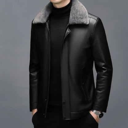 XYL-3303 Autumn/Winter Spring Men's Leather Collar Leather Coat With Detachable Wool Collar Short Casual Business Sheepskin