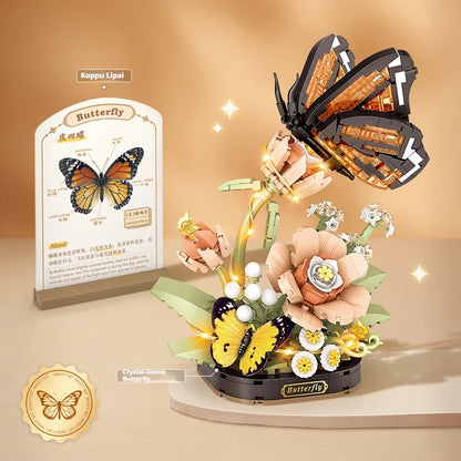 Children's small particle building block toy set insect series 478PCS potted orchid mantis model assembly assembly girl toy gift